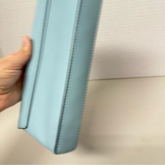 Kate Spade Mint Green Leather Square Clutch Handbag Purse Silver Hardware - Picture 9 of 13